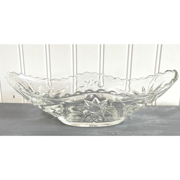 Vintage Anchor Hocking Star of David Clear Glass Pickle Relish Celery Dish 9" - Picture 1 of 7